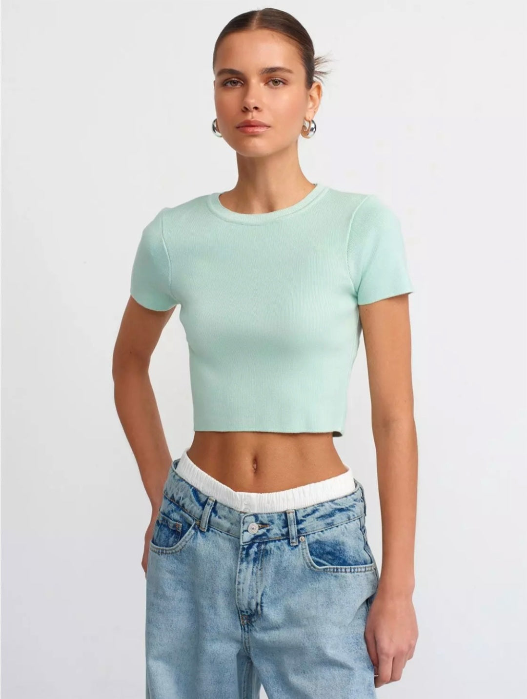 10357 Crew Neck Short Sleeve Crop Sweater