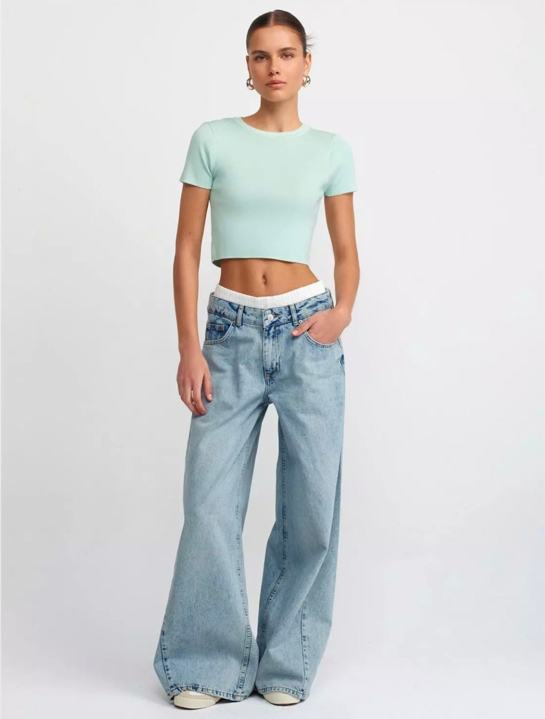 10357 Crew Neck Short Sleeve Crop Sweater