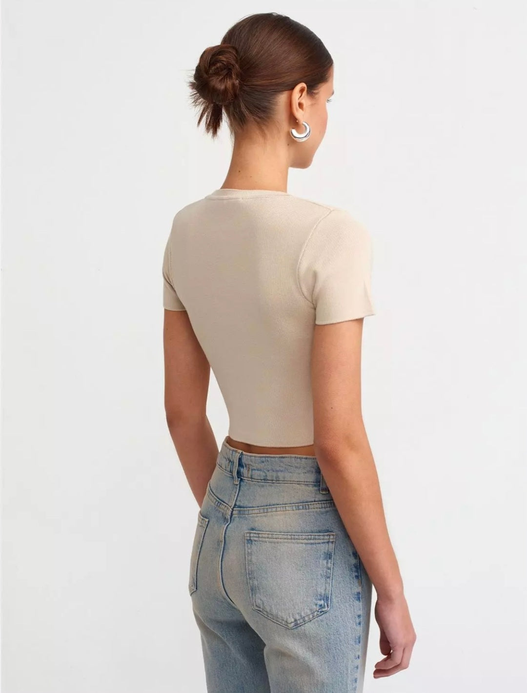 10357 Crew Neck Short Sleeve Crop Sweater