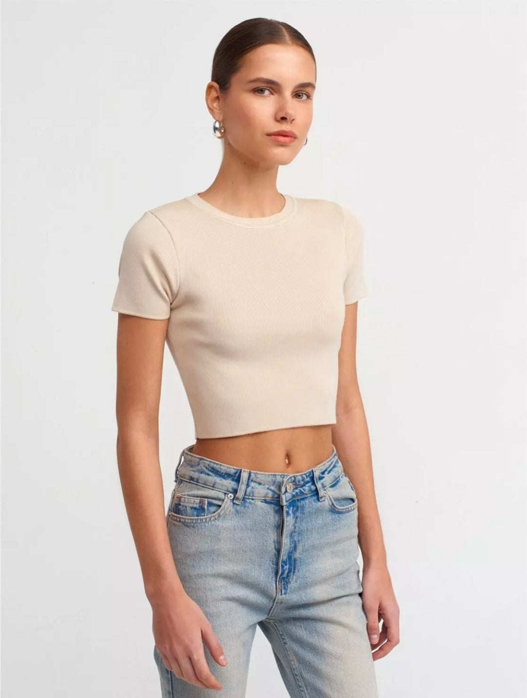 10357 Crew Neck Short Sleeve Crop Sweater