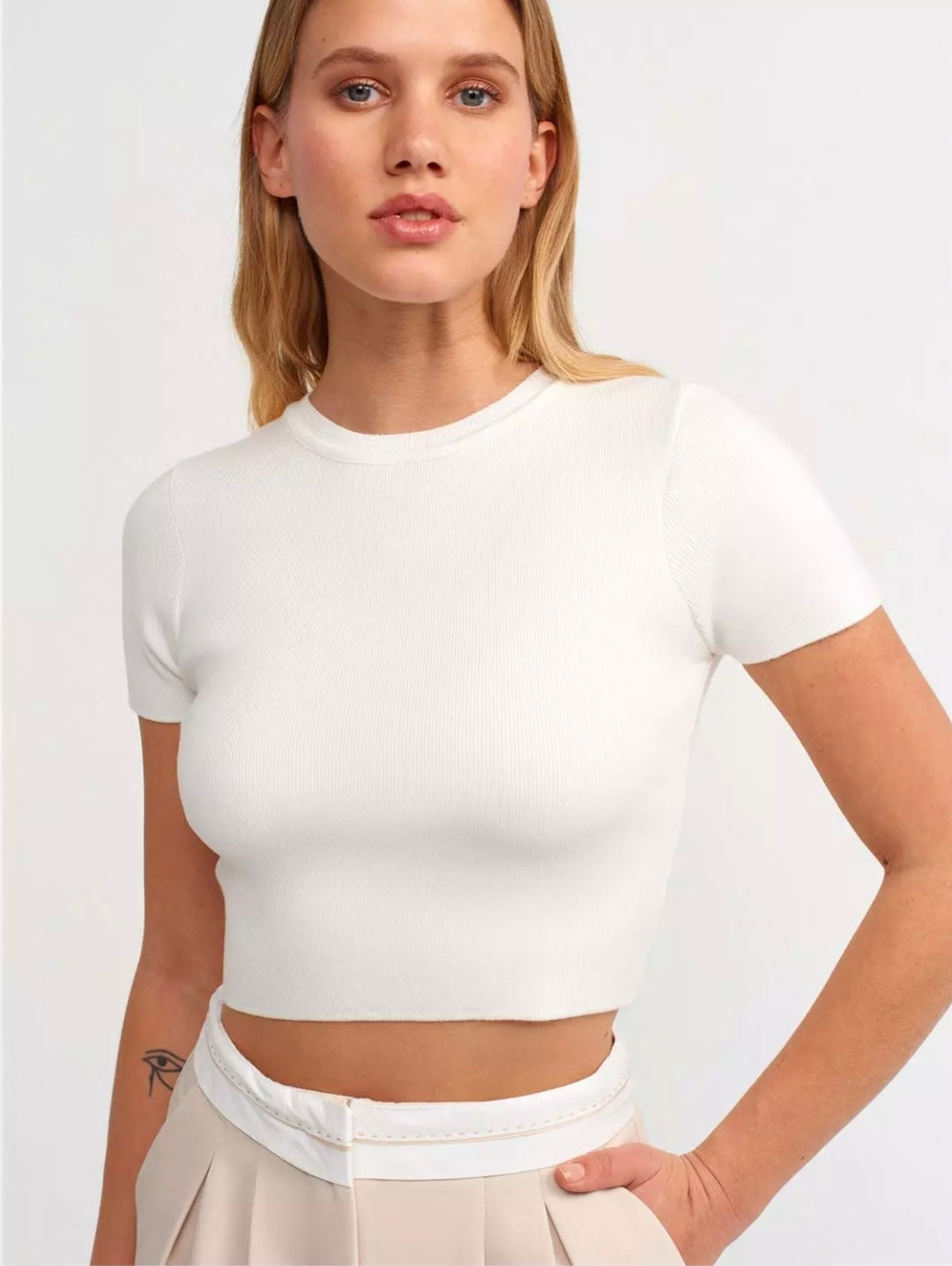 10357 Crew Neck Short Sleeve Crop Sweater