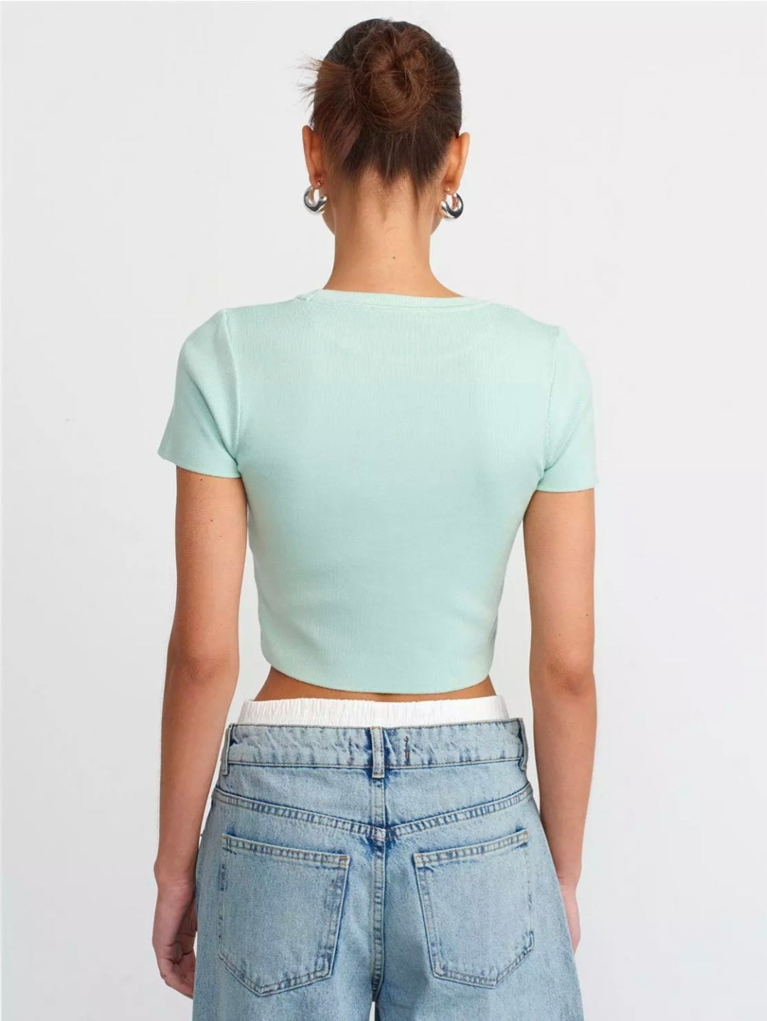 10357 Crew Neck Short Sleeve Crop Sweater