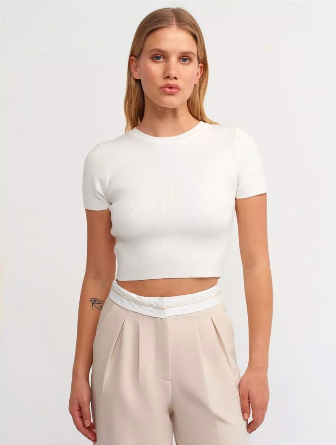 10357 Crew Neck Short Sleeve Crop Sweater