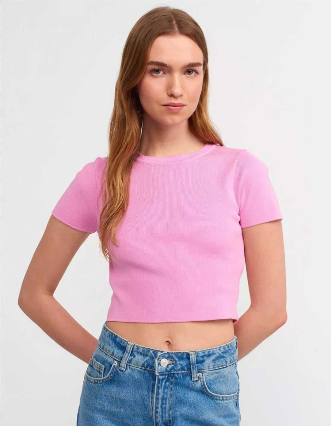 10357 Crew Neck Short Sleeve Crop Sweater