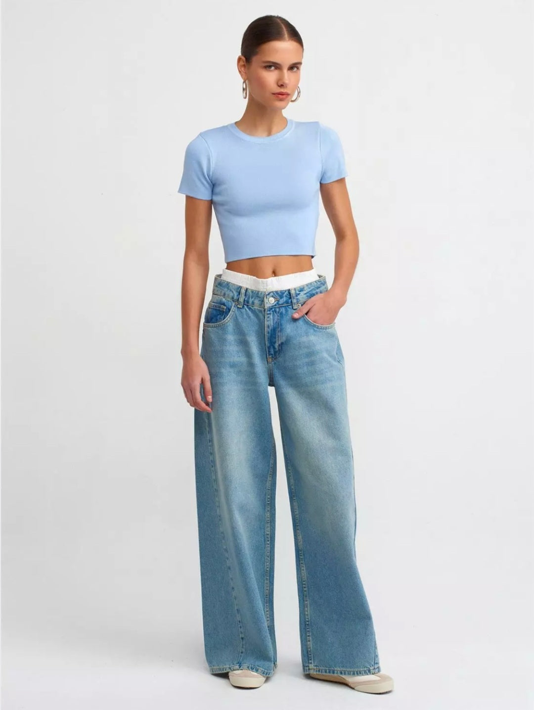 10357 Crew Neck Short Sleeve Crop Sweater