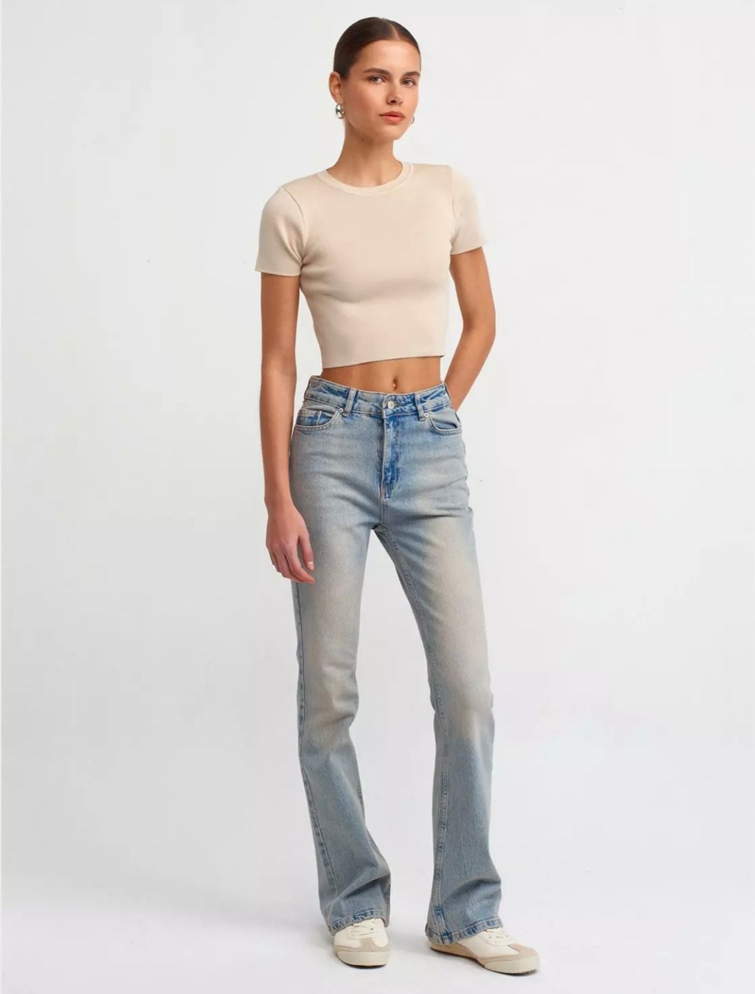 10357 Crew Neck Short Sleeve Crop Sweater