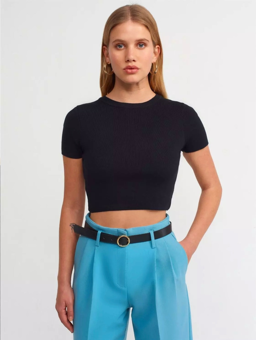 10357 Crew Neck Short Sleeve Crop Sweater