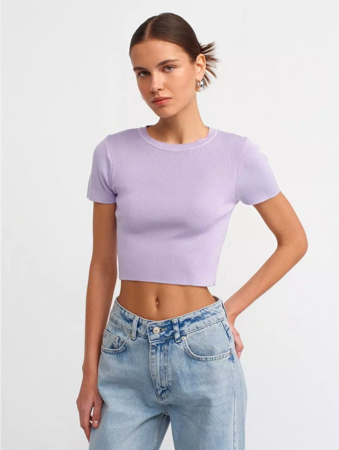 10357 Crew Neck Short Sleeve Crop Sweater