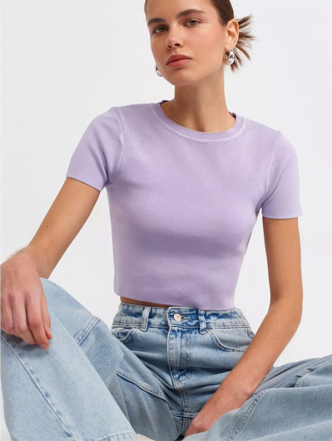 10357 Crew Neck Short Sleeve Crop Sweater