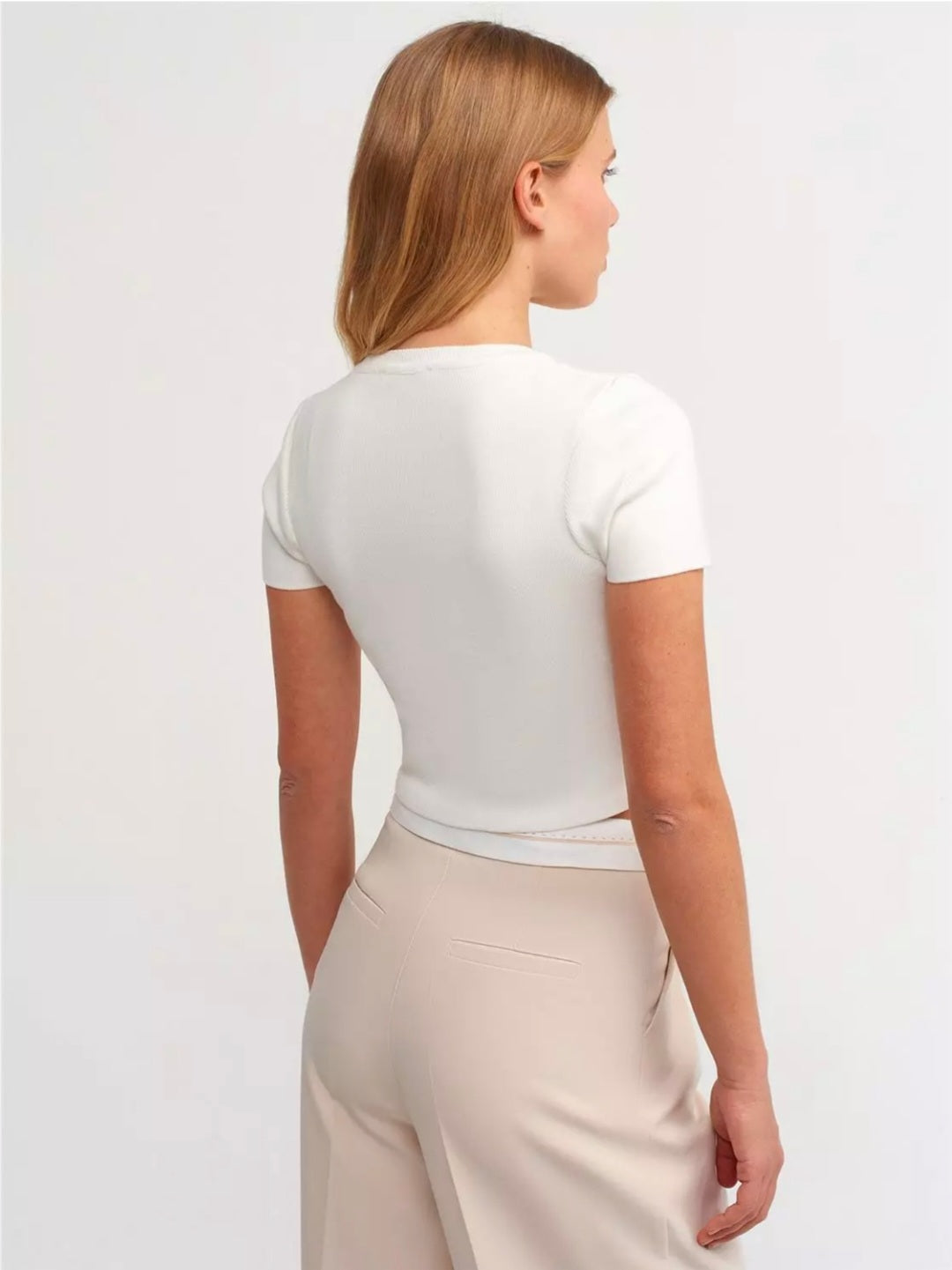 10357 Crew Neck Short Sleeve Crop Sweater