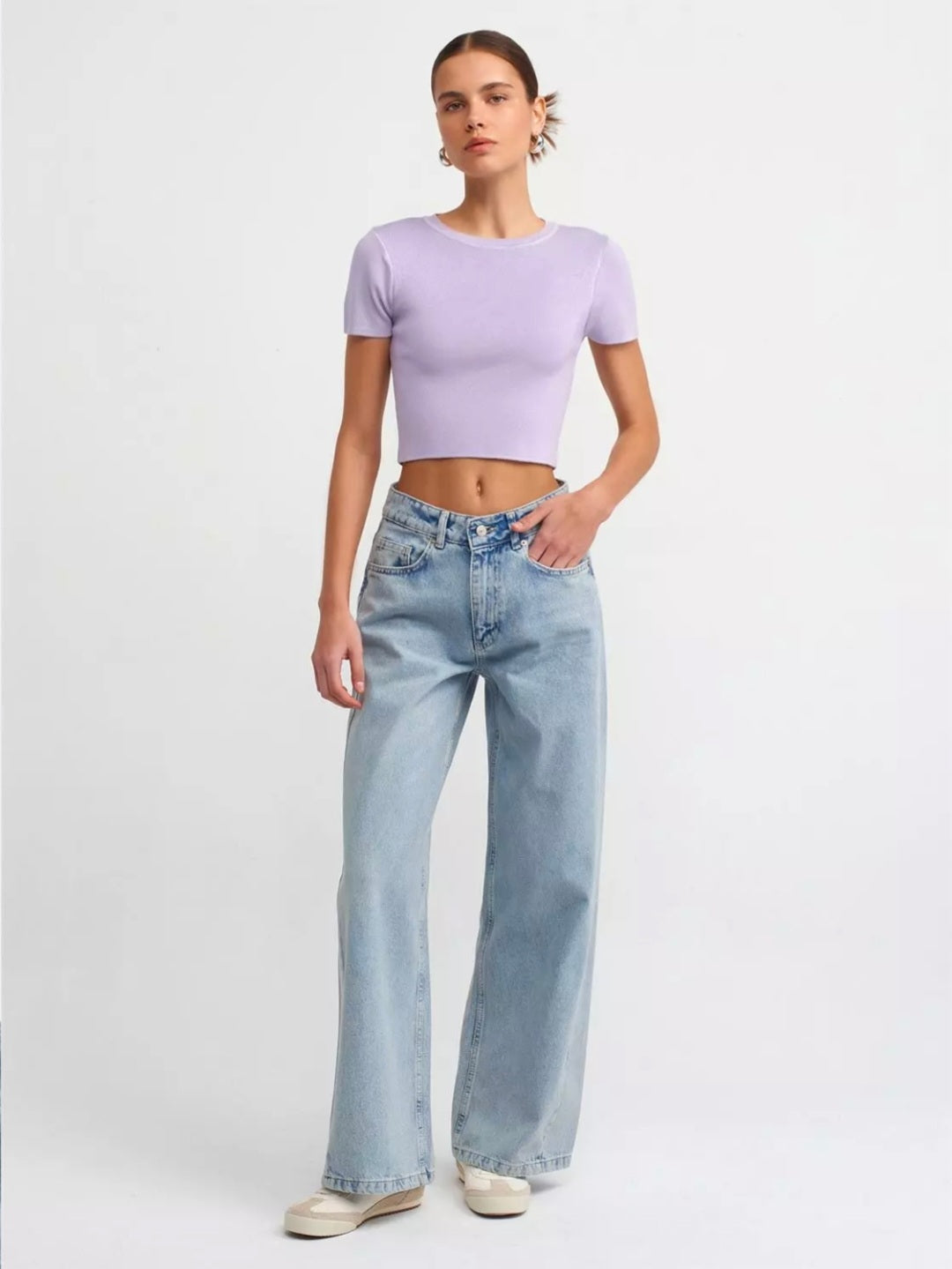 10357 Crew Neck Short Sleeve Crop Sweater
