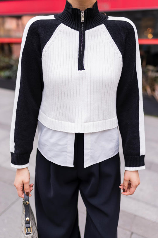 3661 Black-White Half Zipper Shirt Detailed Knitwear