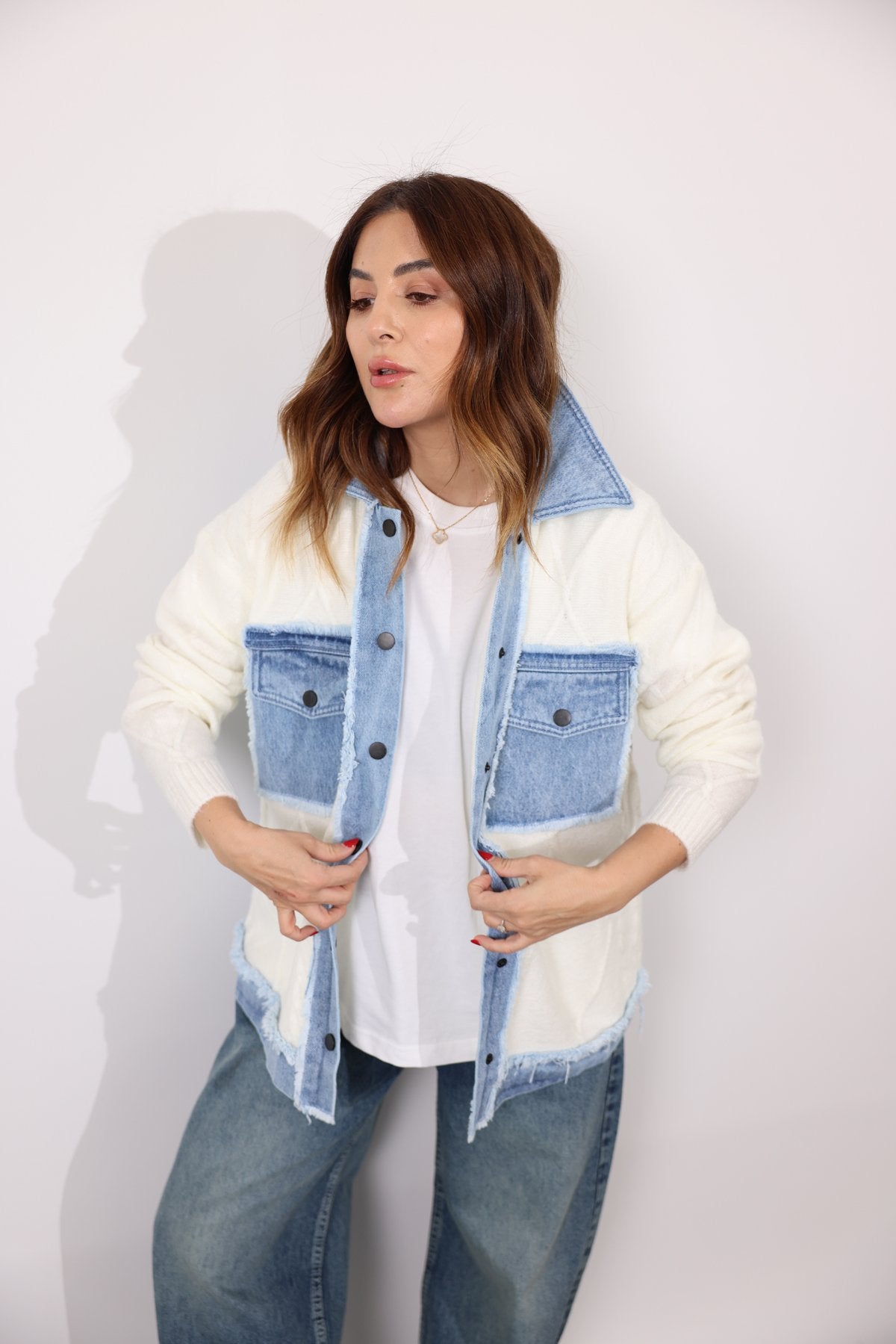Design Denim Jacket With Knitwear Detail