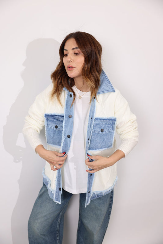 Design Denim Jacket With Knitwear Detail