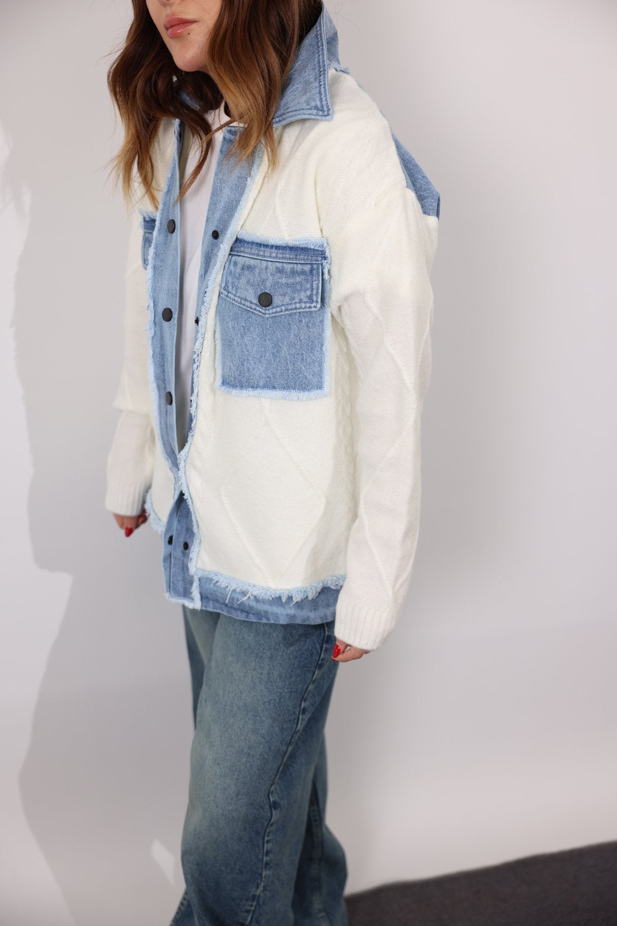 Design Denim Jacket With Knitwear Detail