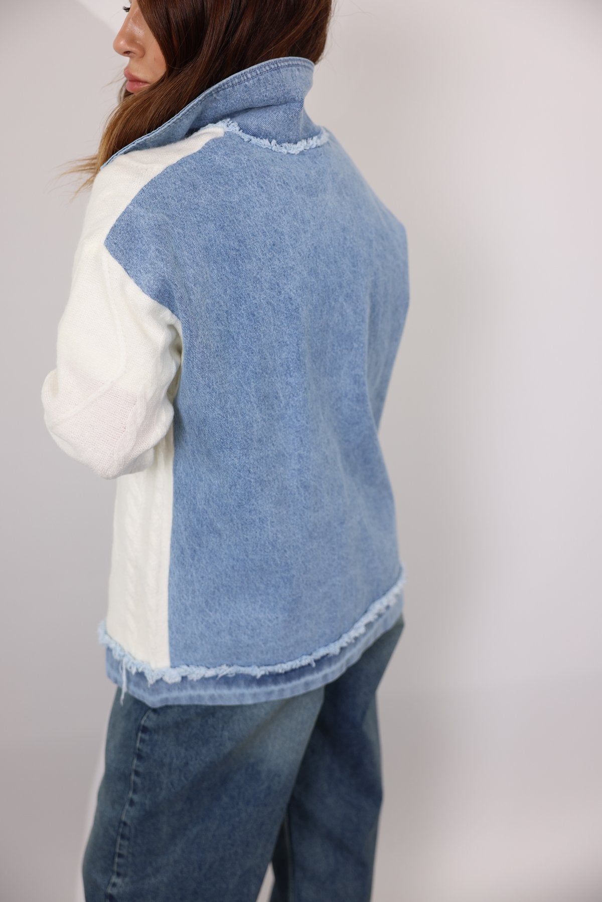 Design Denim Jacket With Knitwear Detail