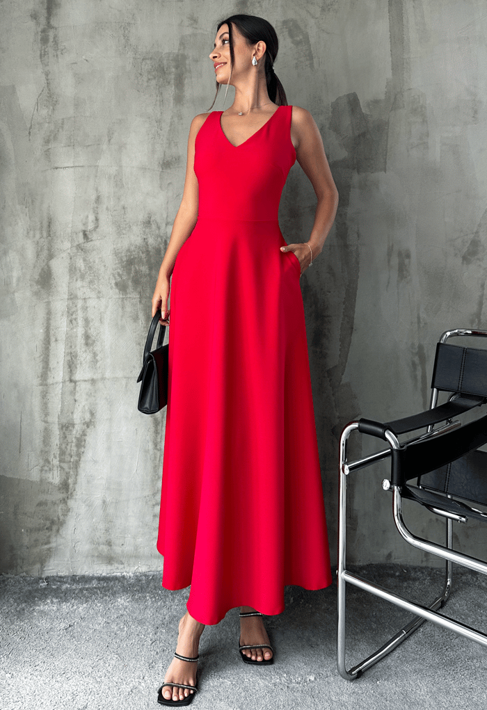 12243 V neck midi dress