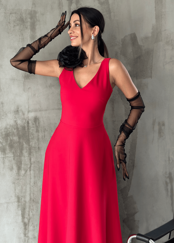12243 V neck midi dress