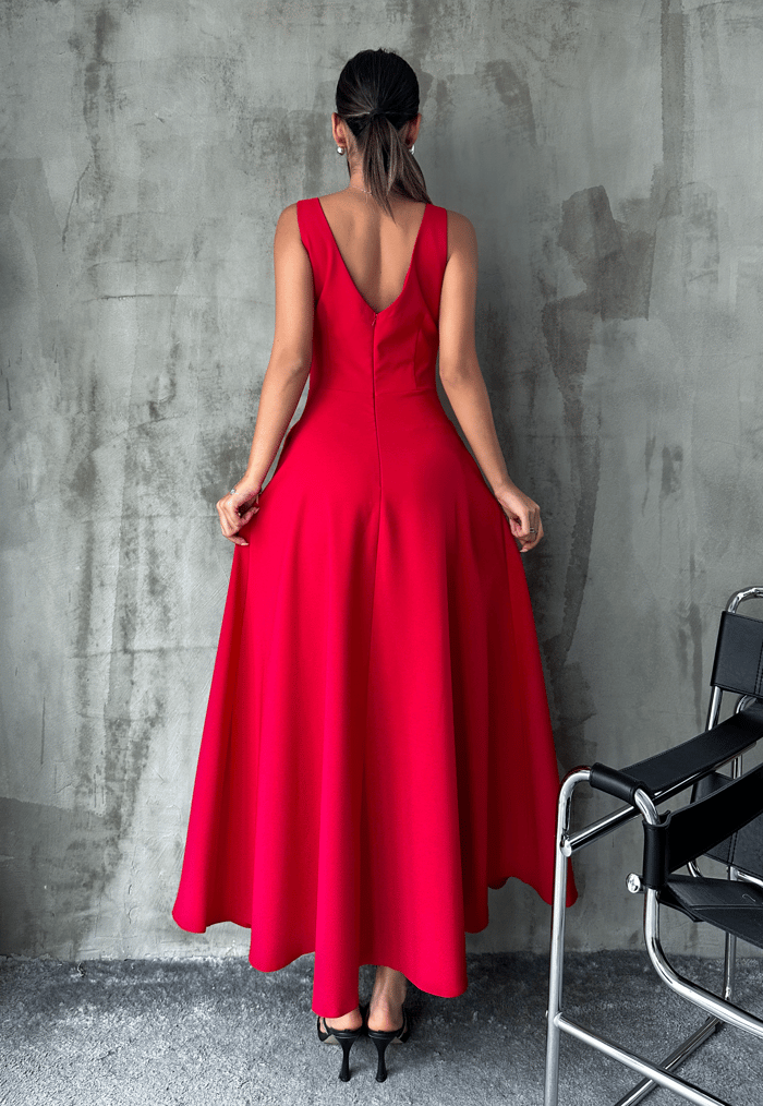 12243 V neck midi dress